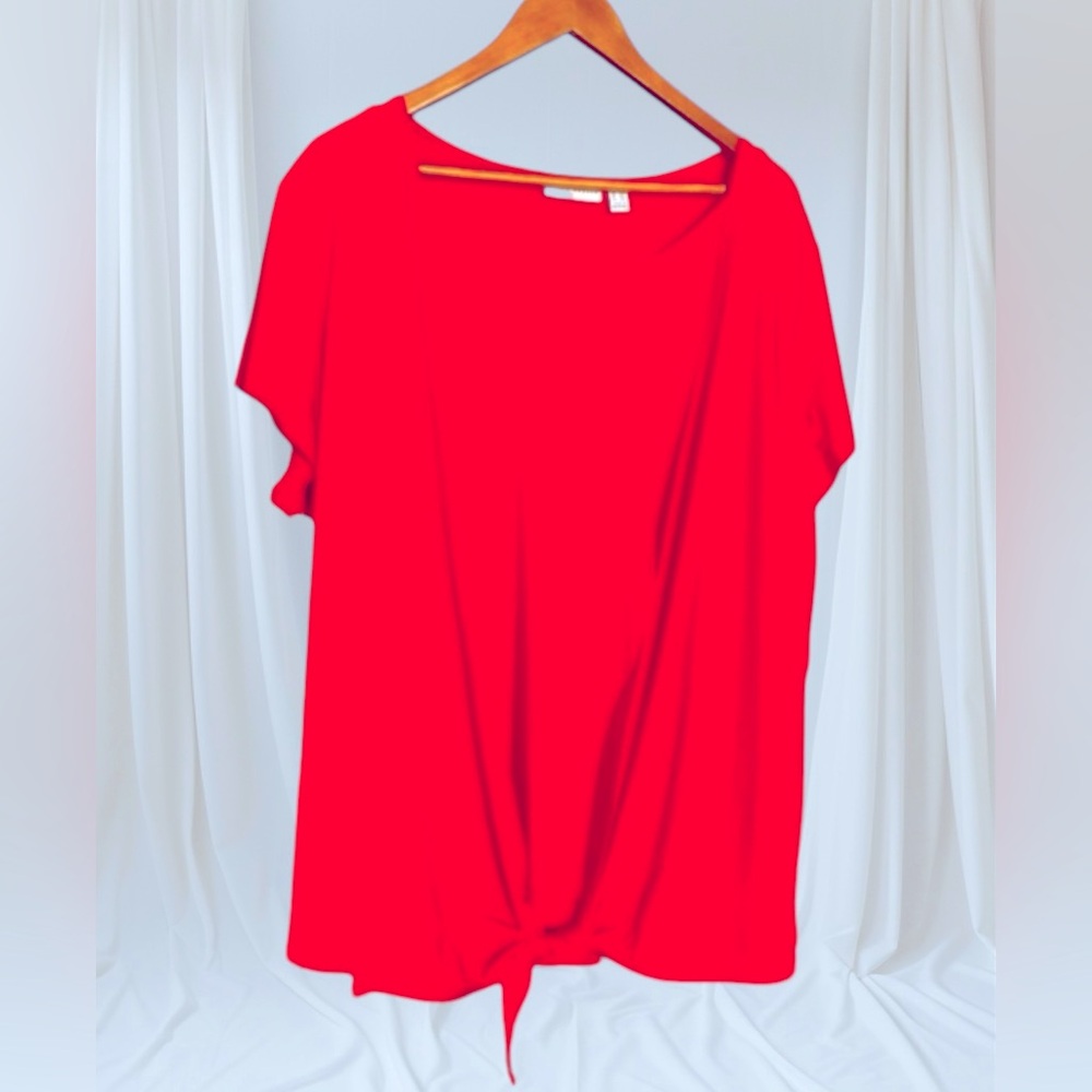 Susan Graver Liquid Knit
Tie-Front Cap-Sleeve Top
Poppy Red 2X A374091